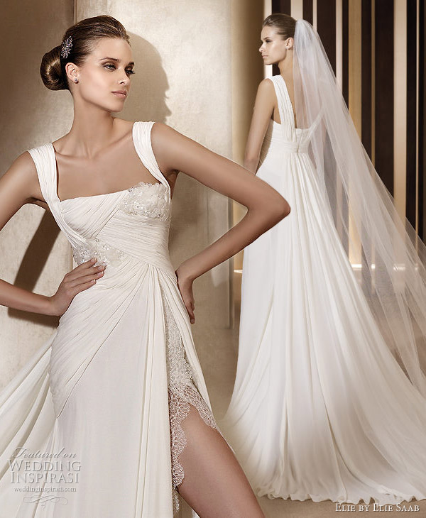 Elie Saab wedding dresses 2011 - Atalanta sheath gown with high slit and thick straps Elie Saab wedding dresses 2011 - Atalanta sheath gown with high slit and thick straps